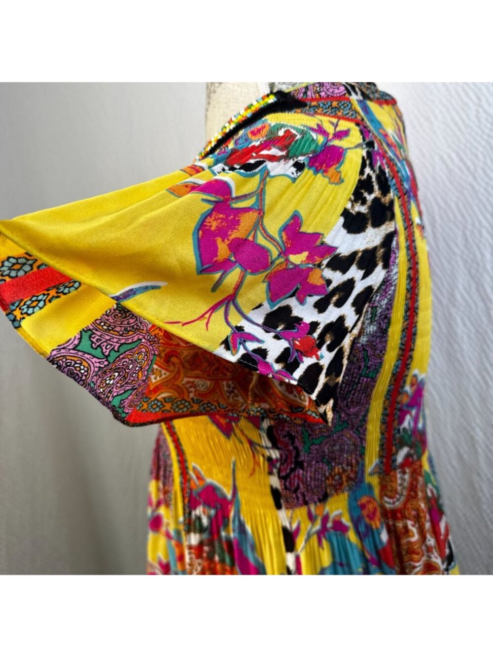 Melissa Paige Bohemian Multicolor Patchwork Tunic Top With Beaded V-Neck - Picture 5 of 8